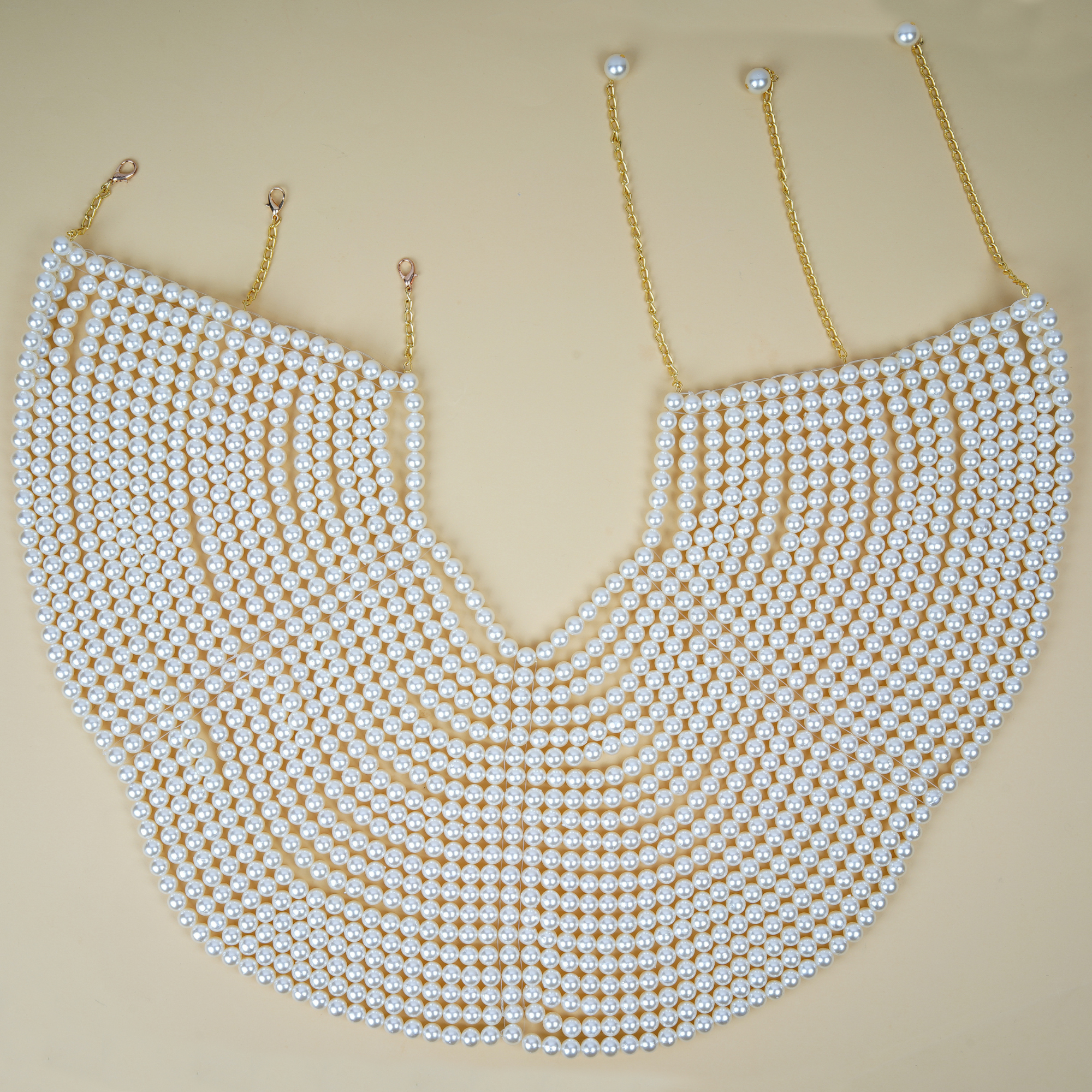 Stationed Flat Pearl Collar Necklace - Silver